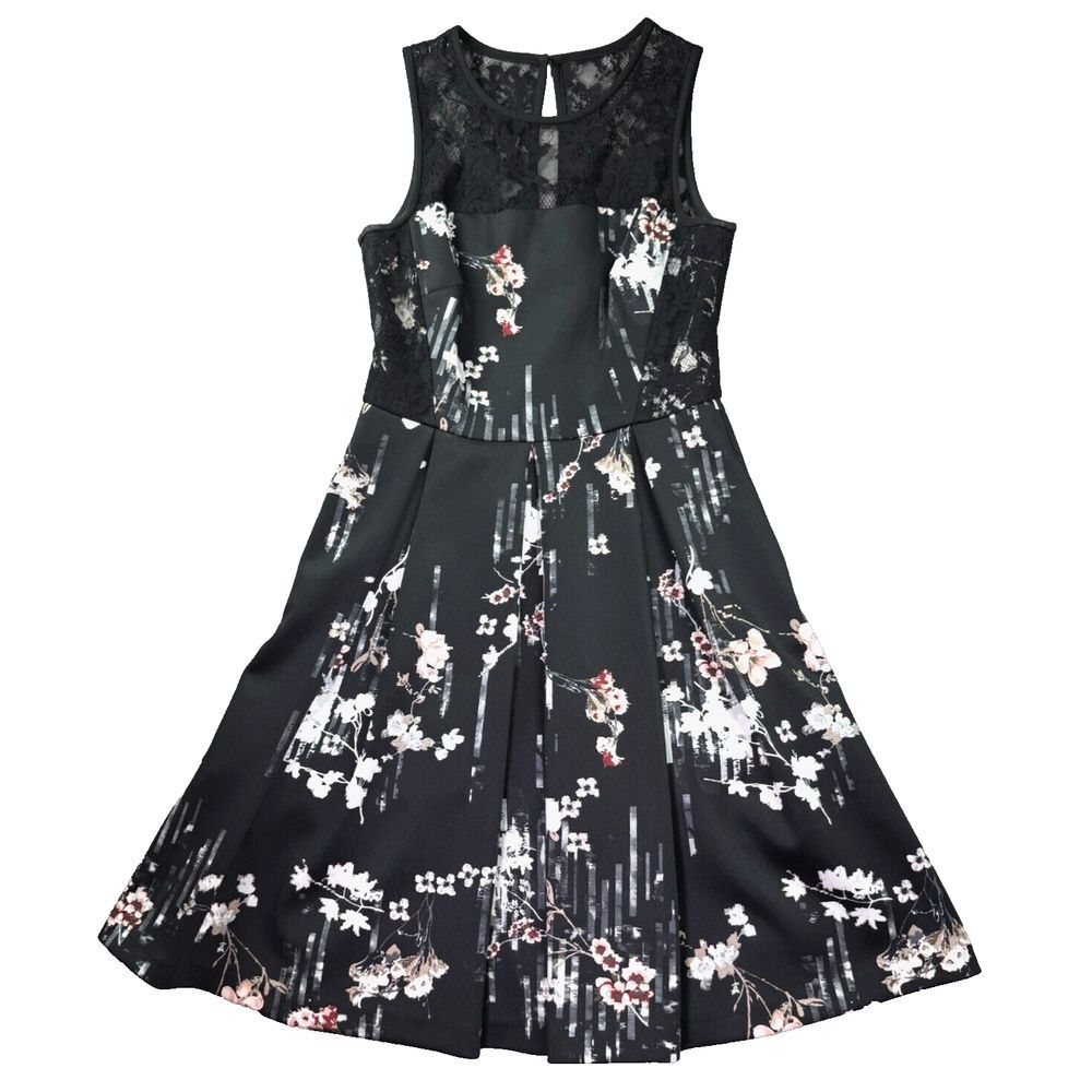 White House Black Market Dress 0 Lace Floral Silk‎ Evening Party Geometric